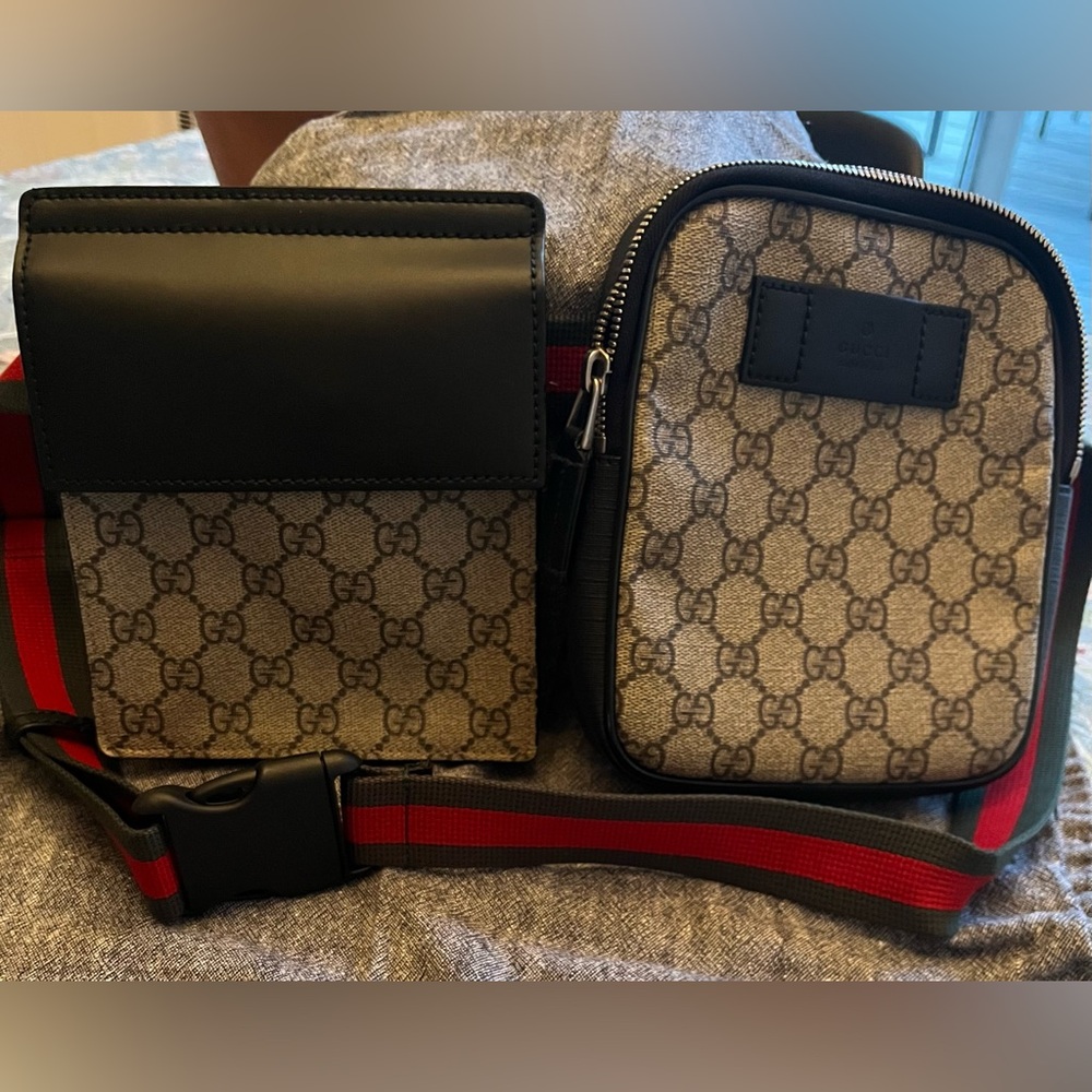 Gucci Black and Tan Belt Bag Set